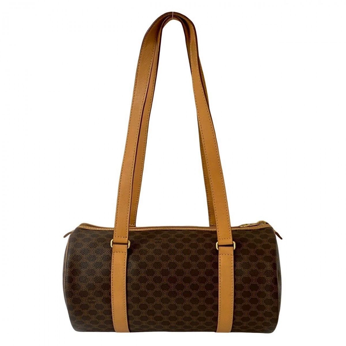 CELINE Handbag Leather, PVC Brown Macadam Blazon Pattern Triomphe logo Women
