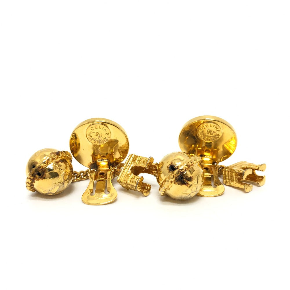 CELINE Earring metal gold Circle logo fake pearl