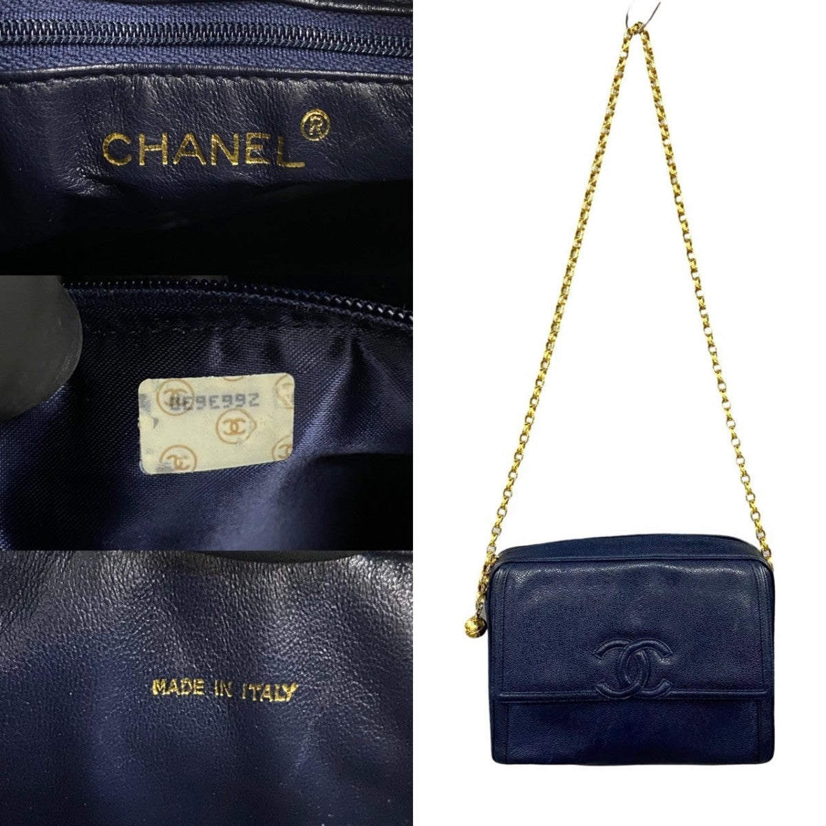 CHANEL Shoulder Bag Matt caviar skin Navy COCO Mark Women