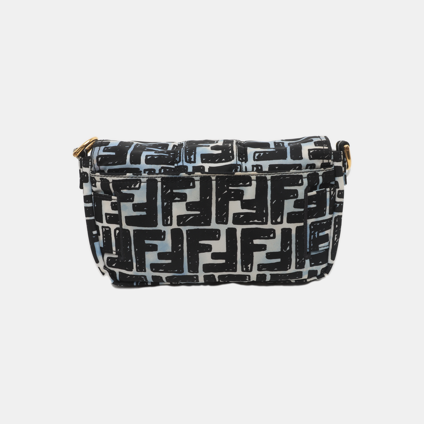 Fendi Baguette Mini Blue Black Zucca Nylon Gold Hardware Two-way Carry Bag