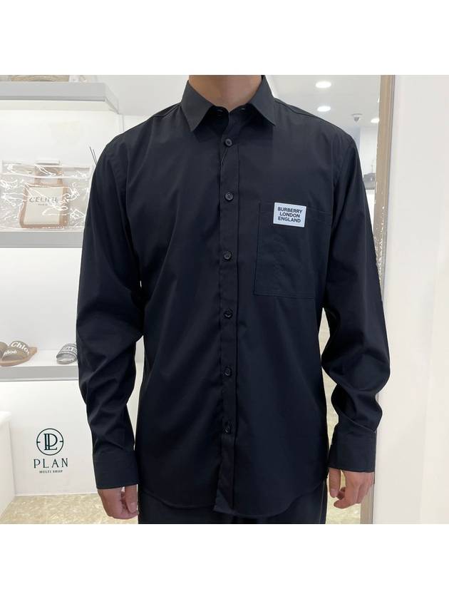 Luxury Burberry Men's Logo Detail Stretch Cotton Long Sleeve Shirt Black