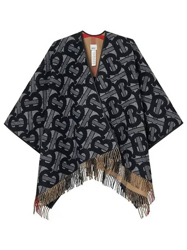 Luxury Burberry Monogram Wool Cashmere Jacquard Cape Grey
