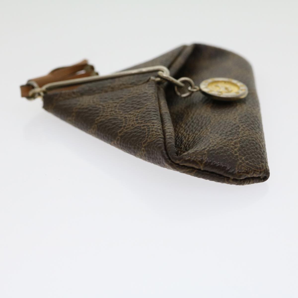 Luxury CELINE Macadam Canvas Fringe Coin Purse PVC Leather Brown 30370