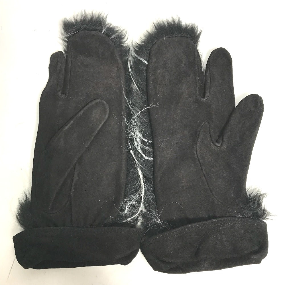CHANEL gloves suede black Fur CC COCO Mark Women 7.5