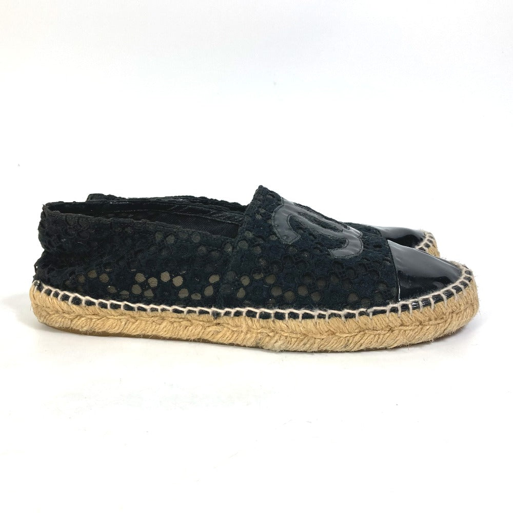 CHANEL Slip-on Canvas, Canvas black Flat Shoes Slip-on CC COCO Mark Race Women 39