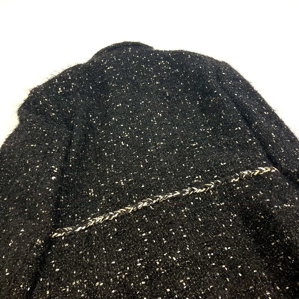 CHANEL coat P73115 Nylon, Cotton black lame tweed Matelasse COCO Mark Button Women 34