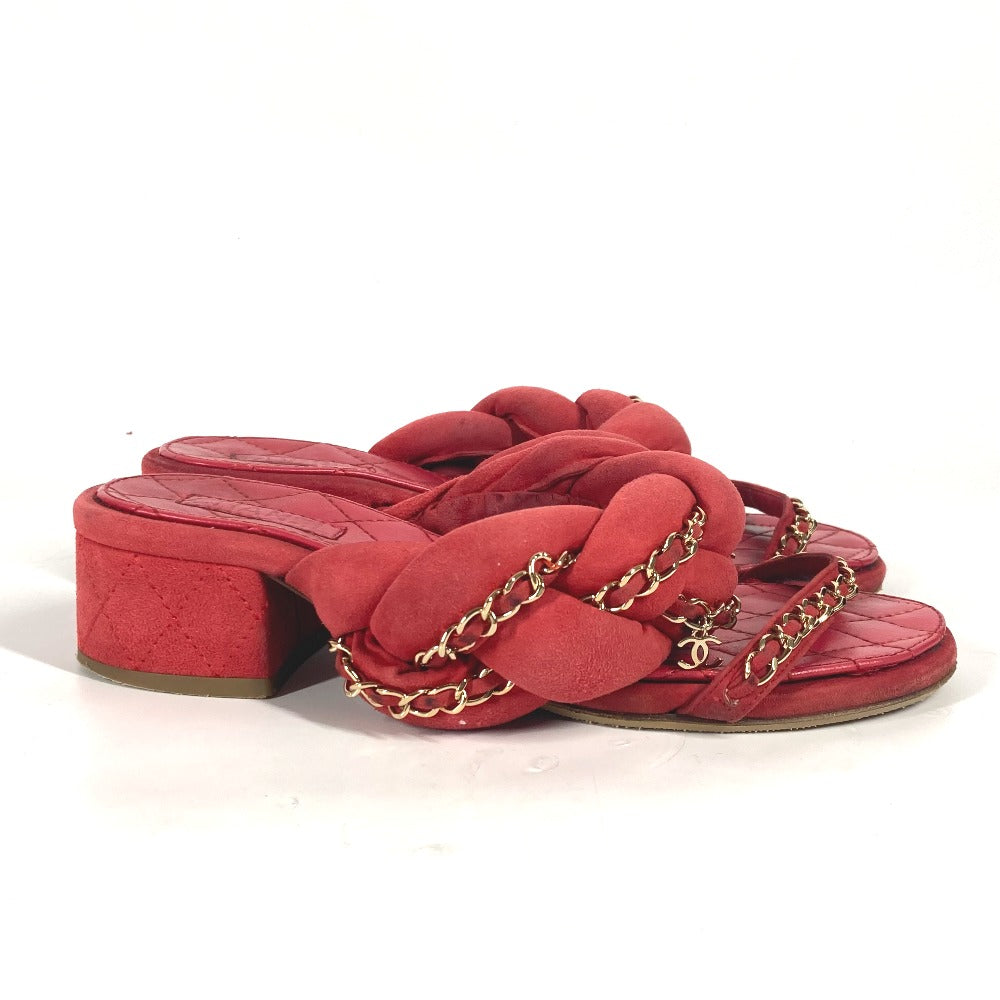 CHANEL Sandals Leather, Suede Red CC COCO Mark Chain Matelasse Quilting Women 36.5