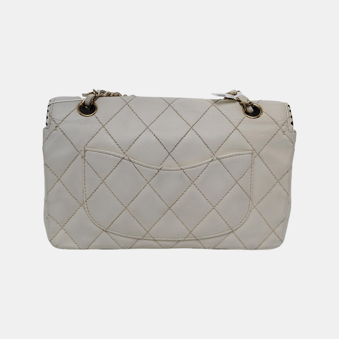 Chanel Classic Flap Medium Happy Stitch White Leather with Contrast Black Trim, 2003-04