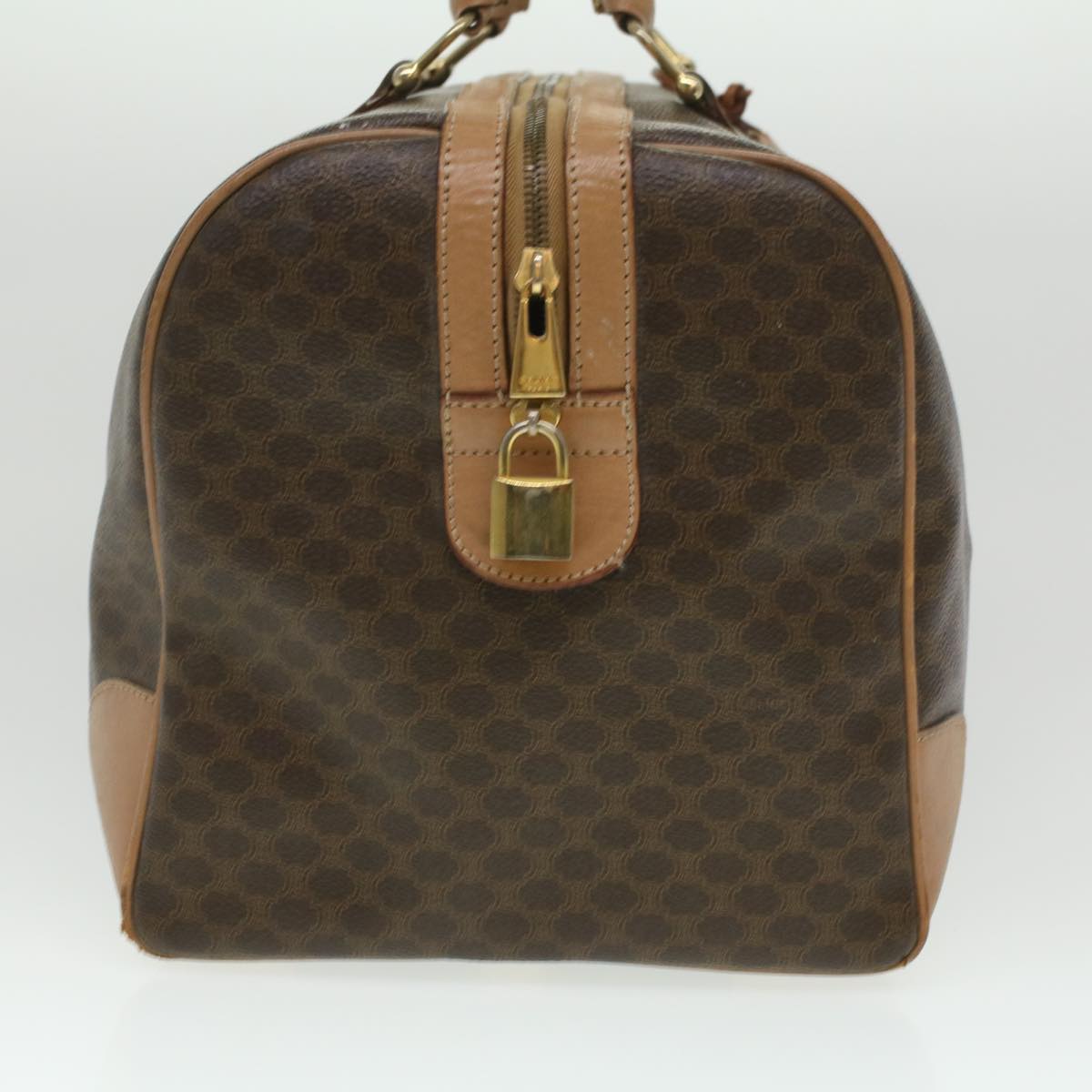 Luxury CELINE Macadam Canvas Boston Bag PVC Leather Brown 36671