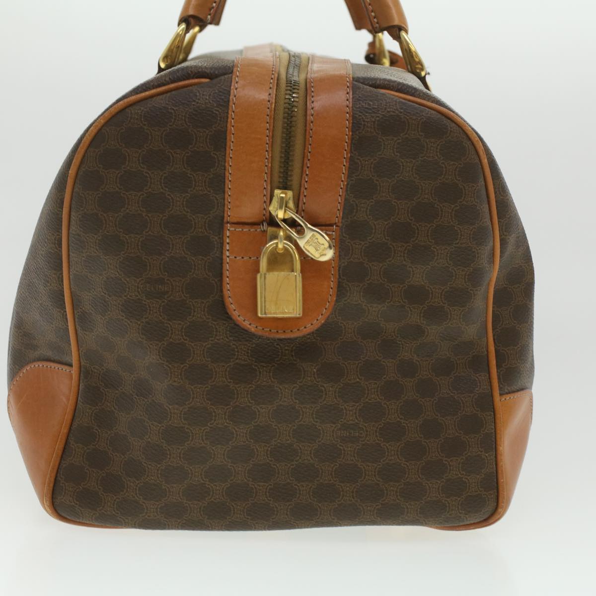 Luxury CELINE Macadam Canvas Boston Bag PVC Leather Brown 37395
