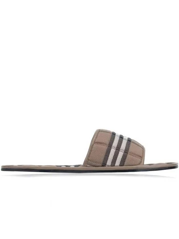Luxury Burberry Check Quilted Cotton Leather Slippers Brown