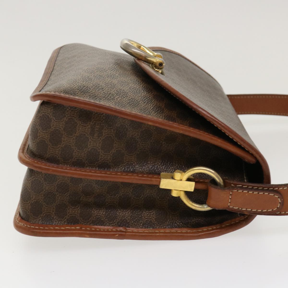 Luxury CELINE Macadam Canvas Shoulder Bag PVC Leather Brown 39968