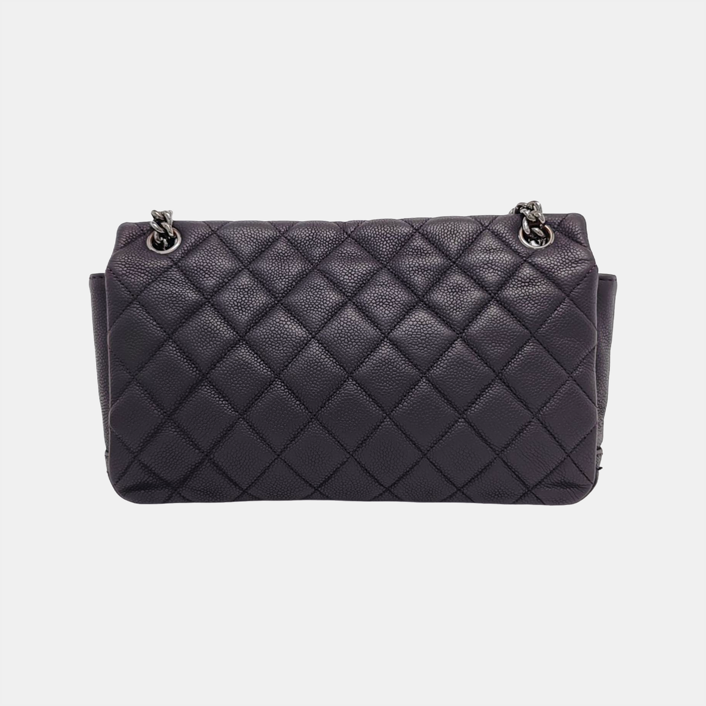 Chanel Single Flap Bag Raisin Dark Purple Calfskin Caviar Leather Silver Chain 2012