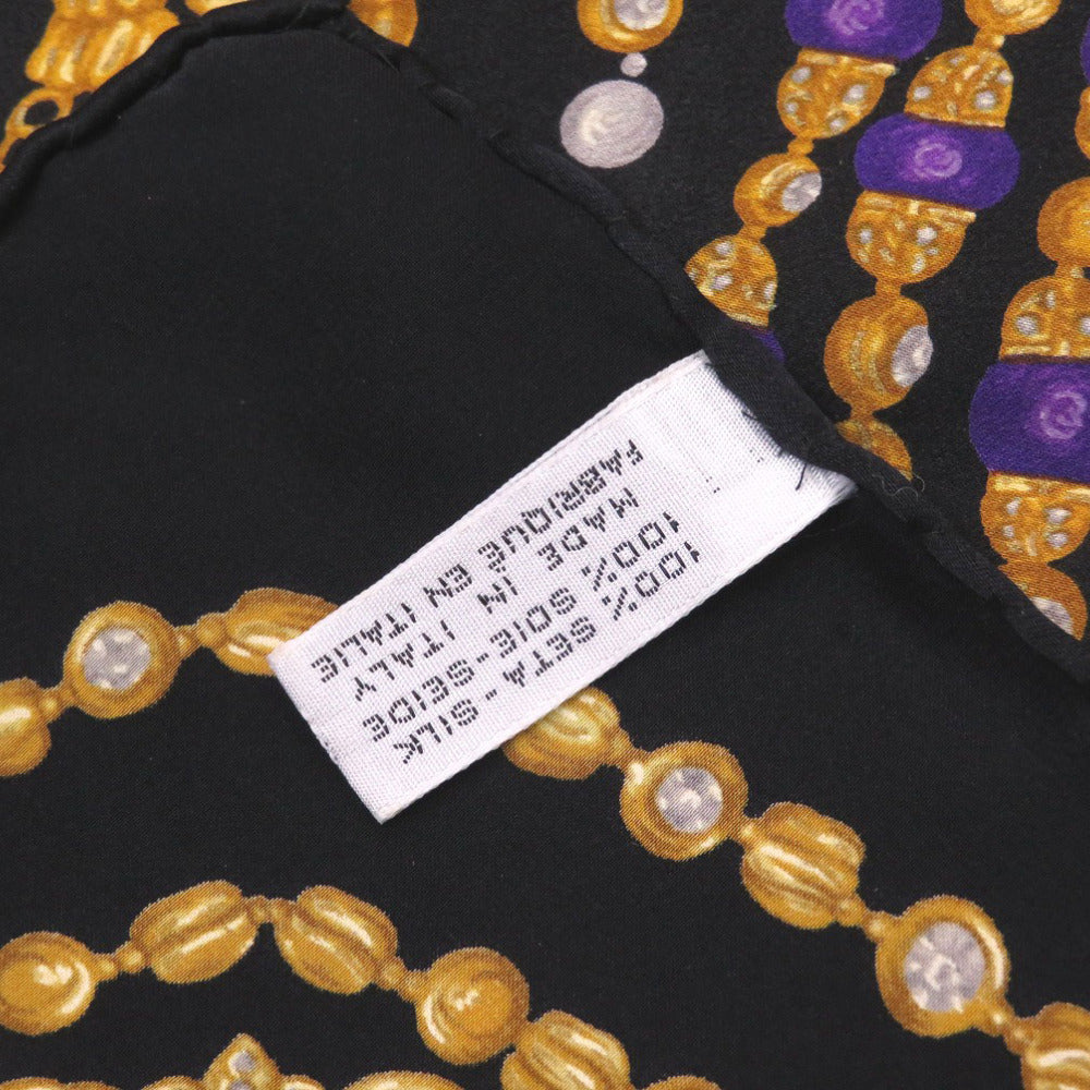 CHANEL scarf silk black Stone necklace motif Women