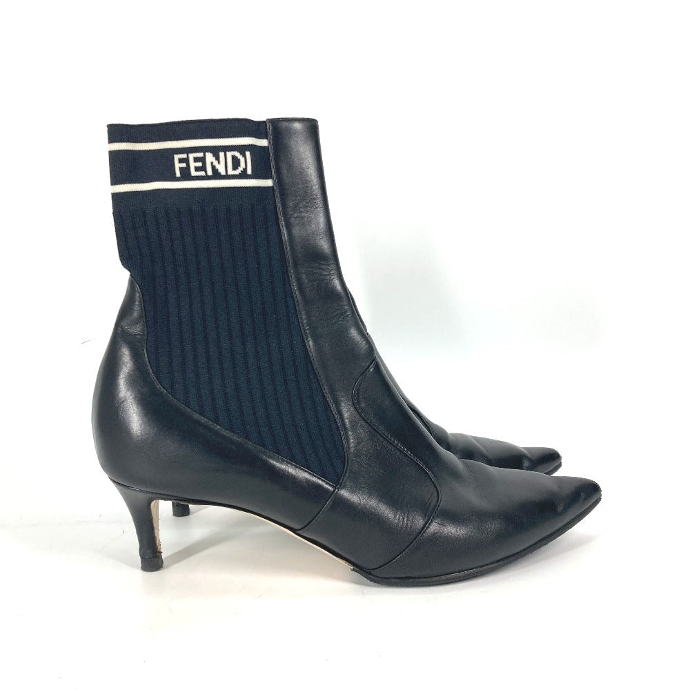FENDI boots knit black Heel logo sneaker boots knit boots Women 36