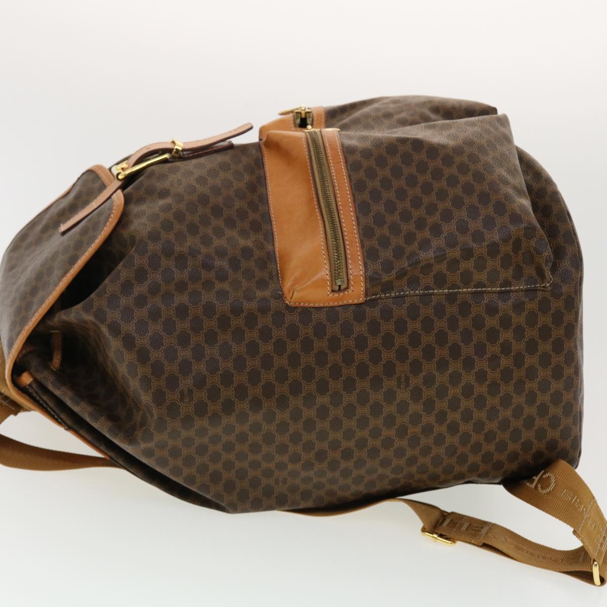 Luxury CELINE Macadam Canvas Backpack PVC Leather Brown 40328