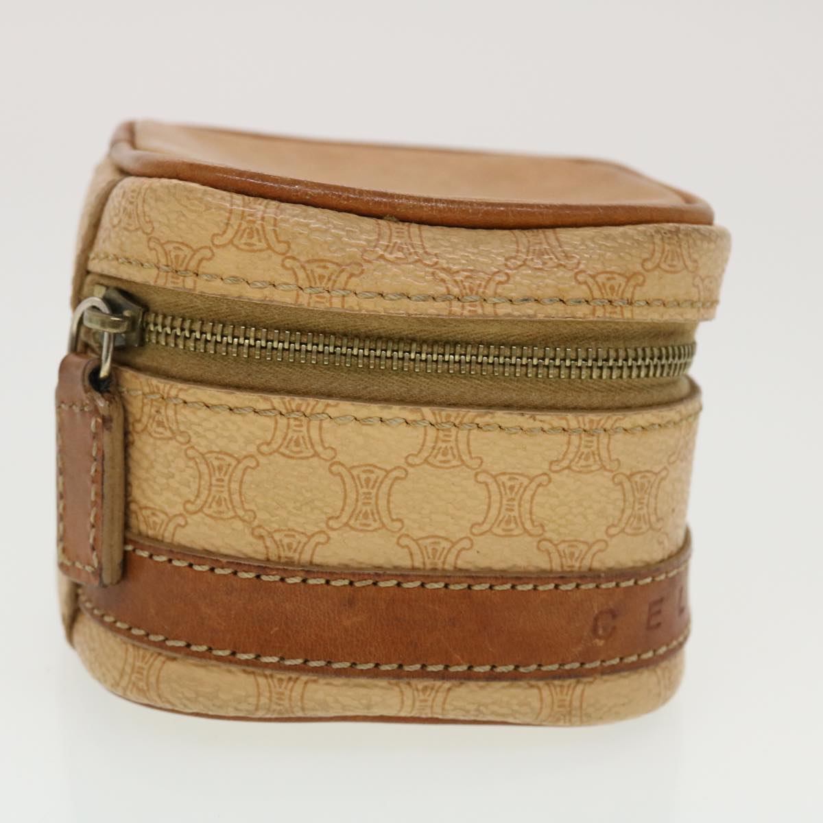 Luxury CELINE Macadam Canvas Pouch PVC Leather Beige 44512