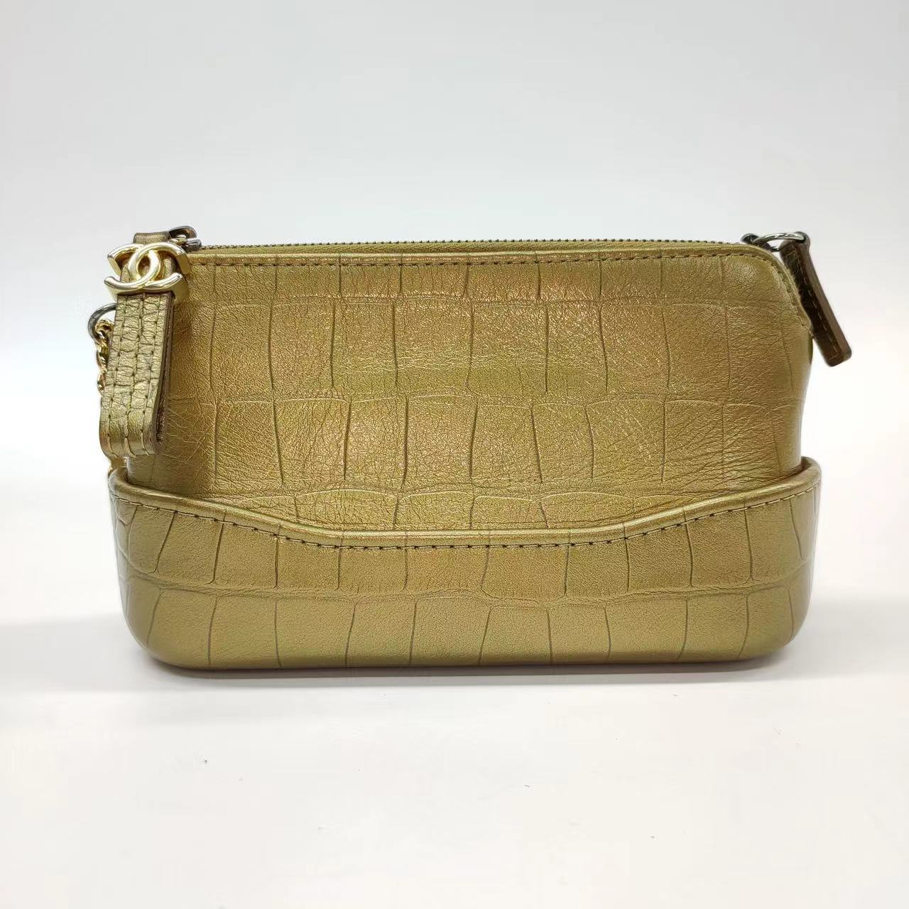 Chanel Gabrielle Mini Gold Crocodile Embossed Calfskin Leather Crossbody Bag