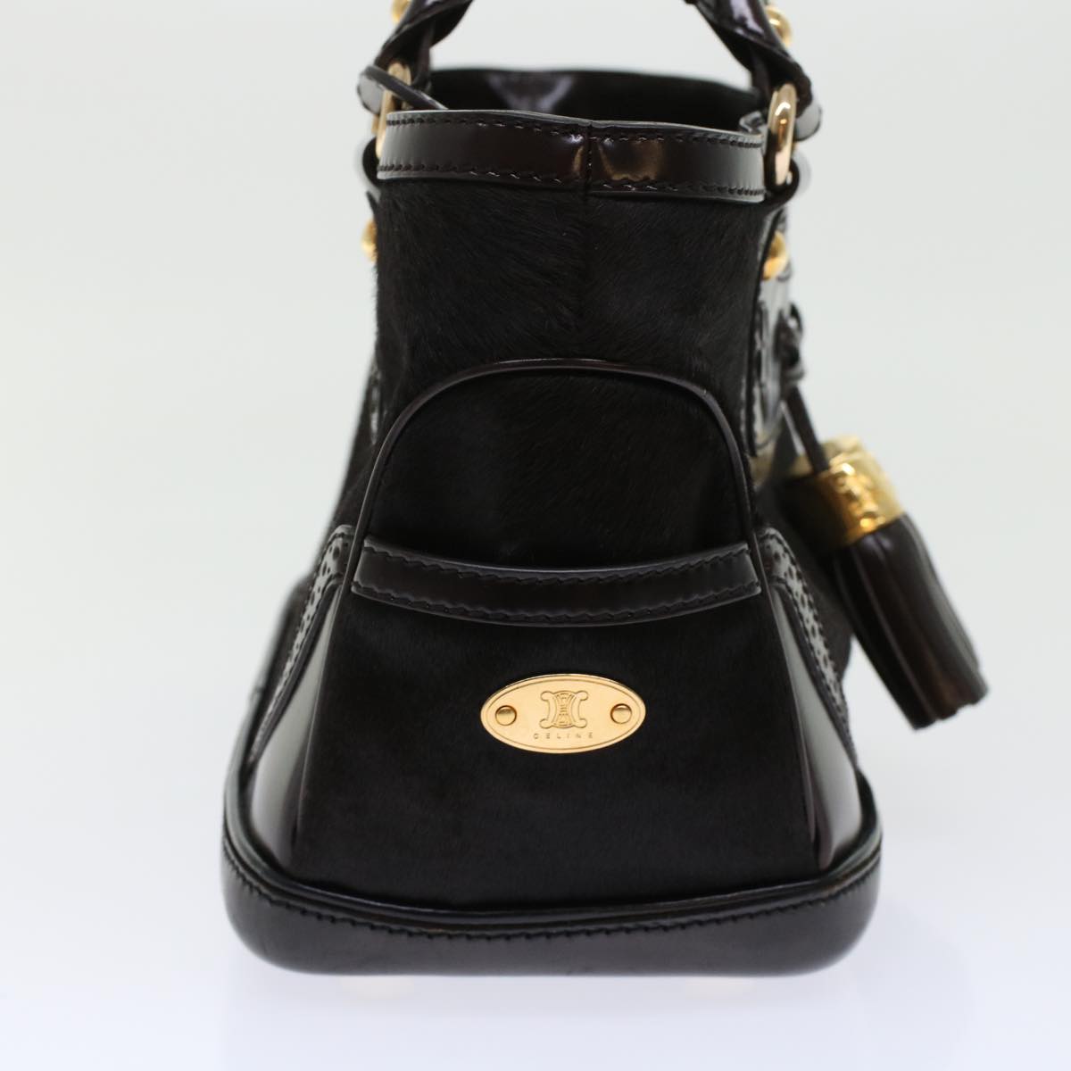 Luxury CELINE Hand Bag Enamel Harako Leather Dark Brown 45710