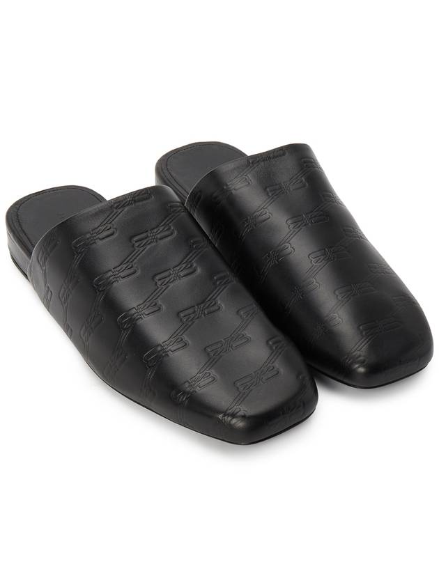 Luxury Balenciaga Trending 2025 Debossed Logo Leather Mule Black