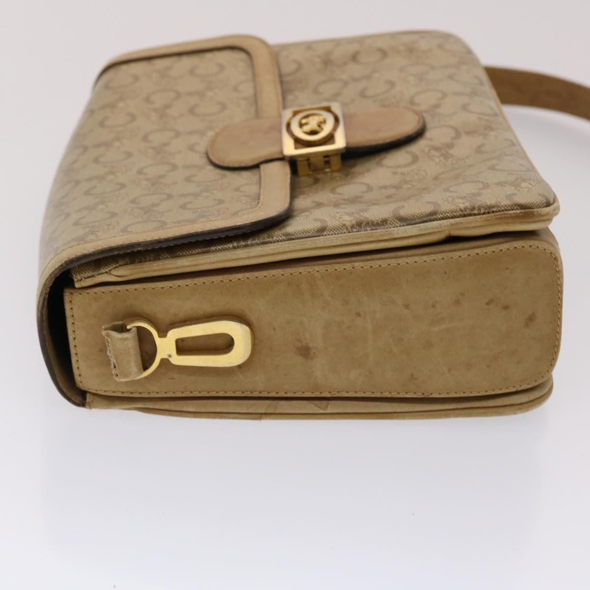 Luxury CELINE C Macadam Canvas Shoulder Bag Beige 48459