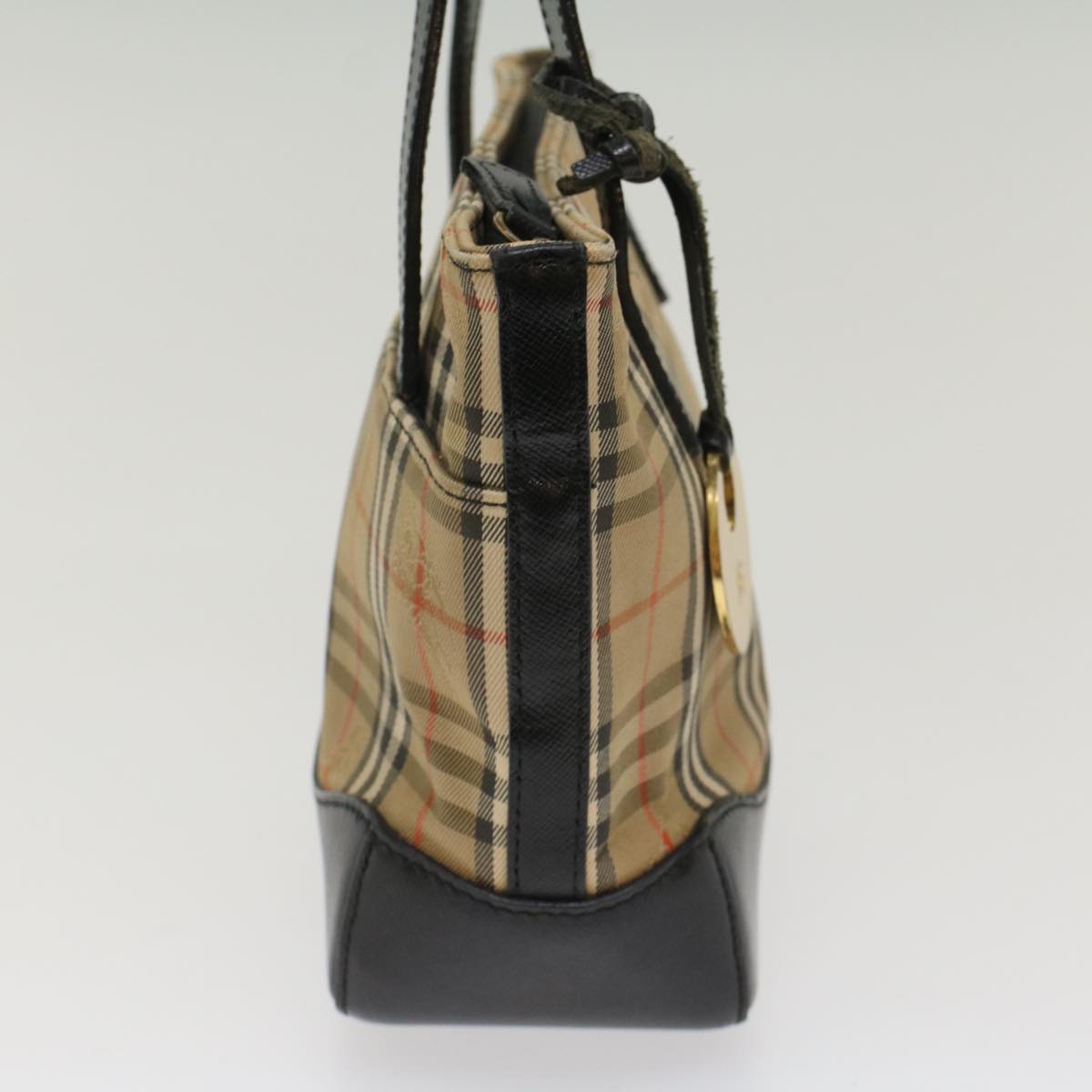 Luxury Burberry Nova Check Hand Bag Nylon Leather Beige Auth 49617