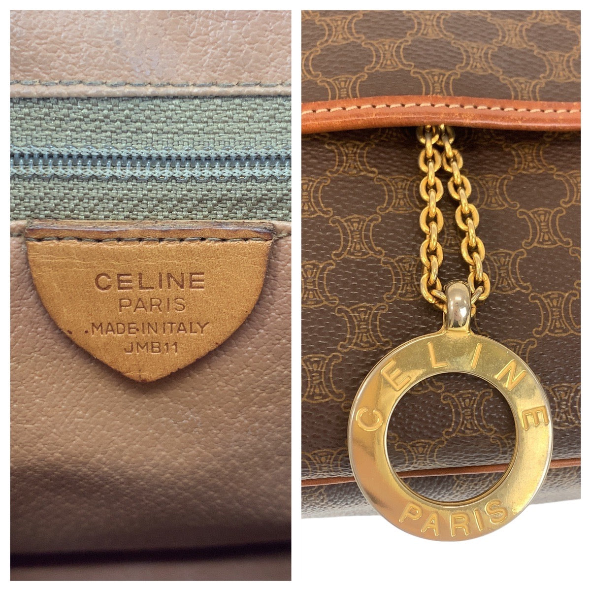 CELINE Shoulder Bag JMB11 PVC, Leather Brown Gold Metal Shoulder Bag Messenger bag Macadam Circle Logo Metal Women