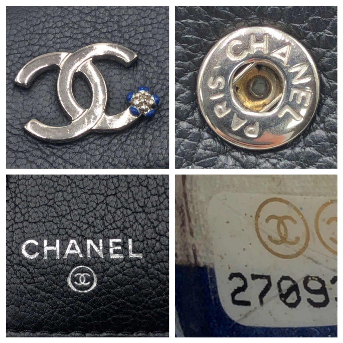 CHANEL Tri-fold wallet leather black black silver Tri-fold wallet Compact wallet COCO Mark Women