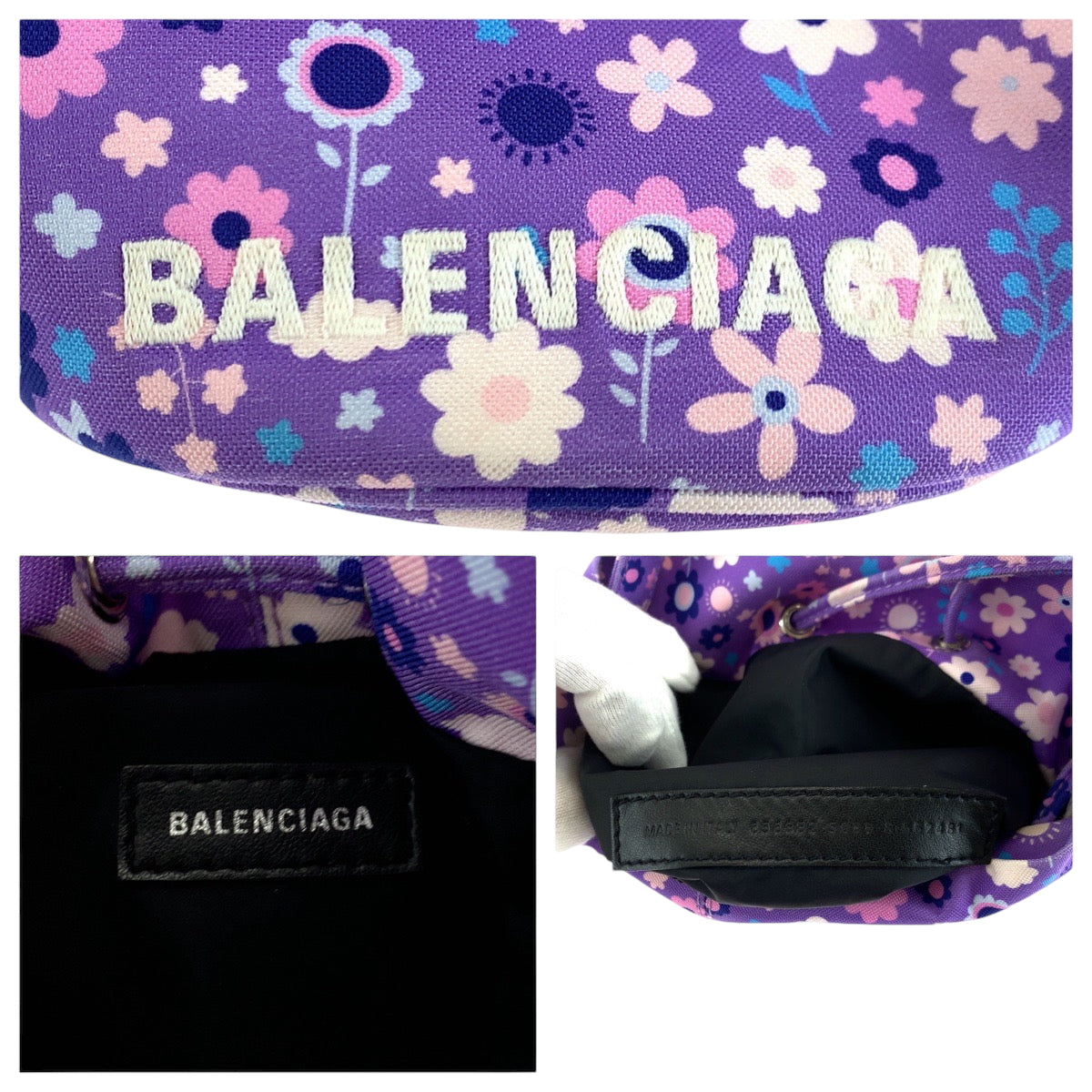 BALENCIAGA Shoulder Bag 656682 Ikat nylon canvas Purple Multicolor SilverMetal Shoulder Bag Handbag 2way Drawstring Bucket Bag Flower Pu Women