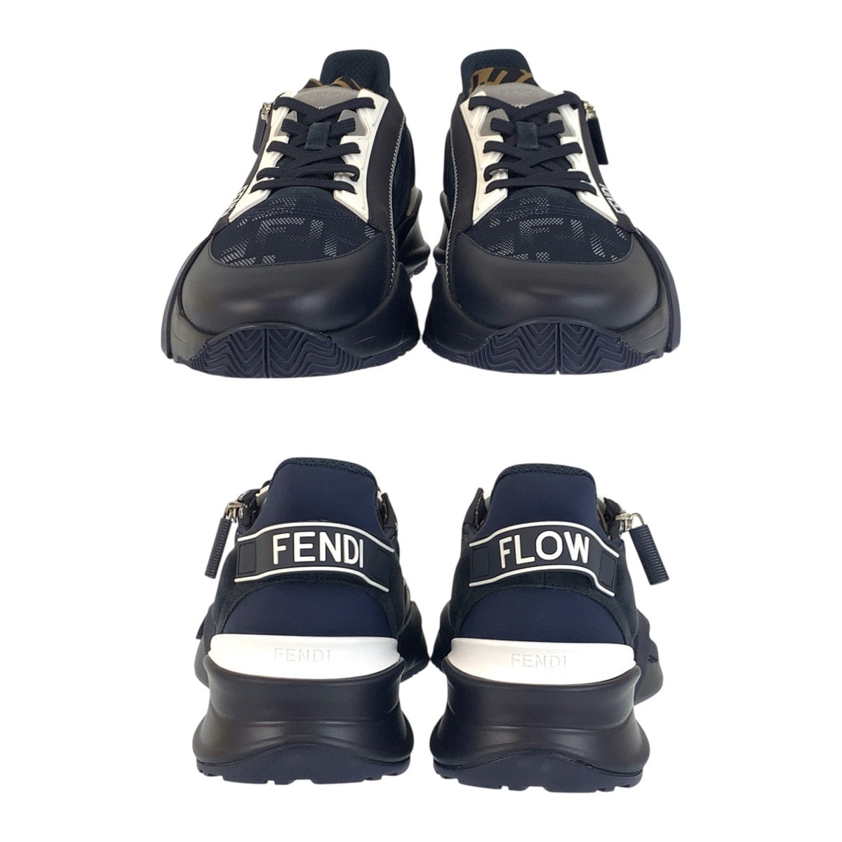 FENDI sneakers Nylon, Rubber Navy multi-color Low cut sneakers with side zip Zucca 23AW FLOW mens 11