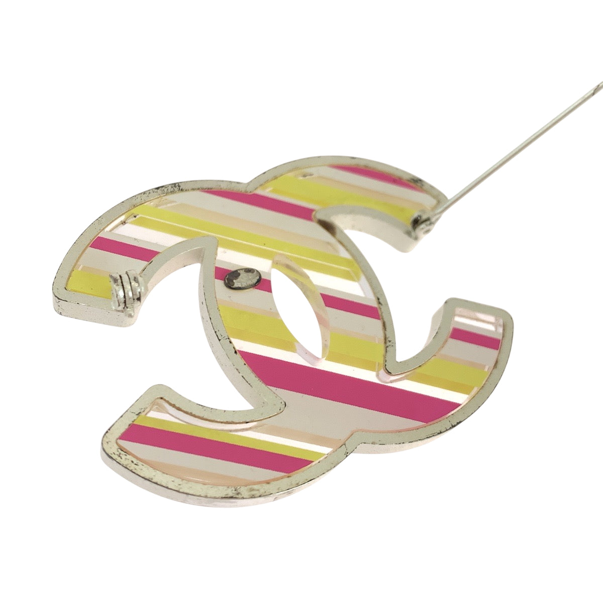 CHANEL Brooch Acrylic, plating Silver Multicolor 04C Stripe COCO Mark Women