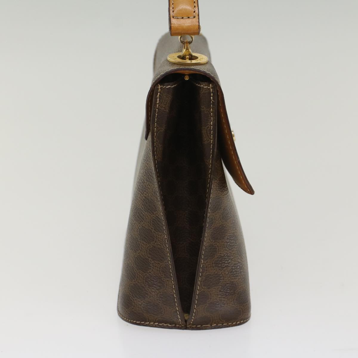 Luxury CELINE Macadam Canvas Hand Bag PVC Leather Brown 50557