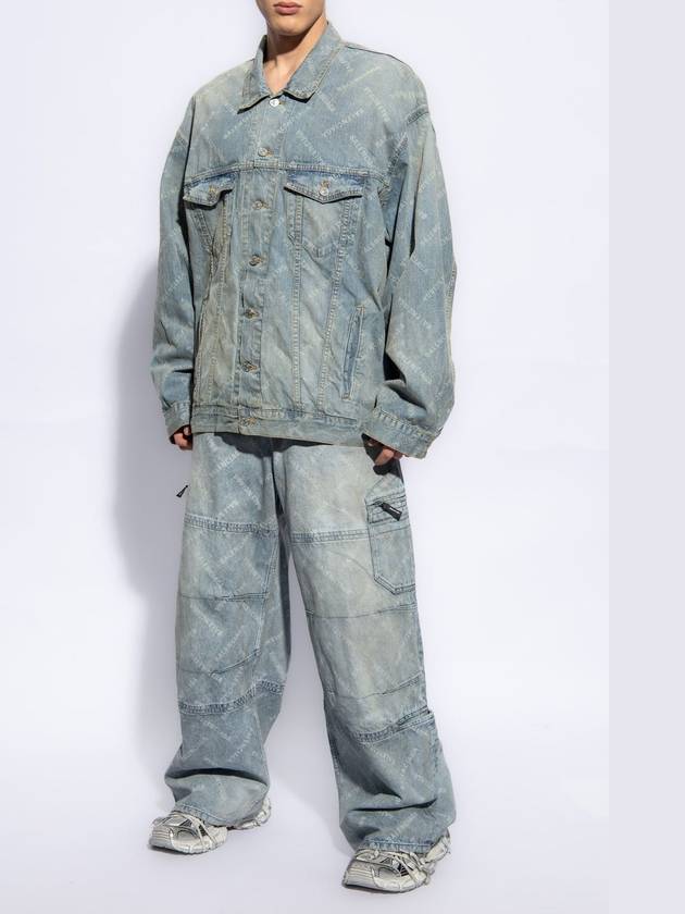 Luxury Balenciaga Trending 2025 Logo Print Denim Jacket Blue