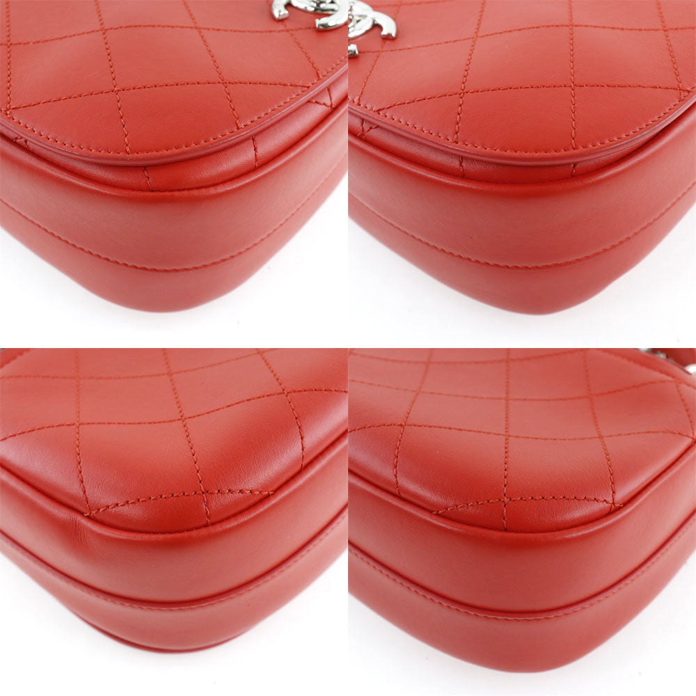 CHANEL Shoulder Bag Calfskin Red 2WAY Matrasse ChainShoulder Women