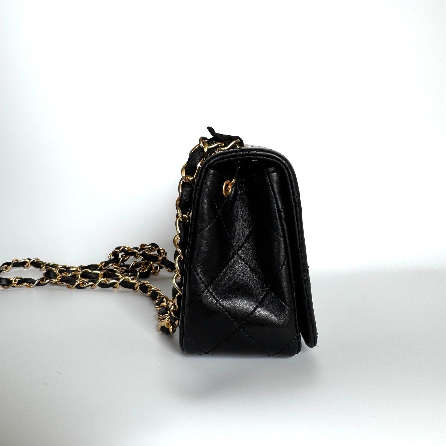 Chanel Classic Flap Mini Vintage 1989-1991 Black Lambskin Leather with 24k Gold Hardware