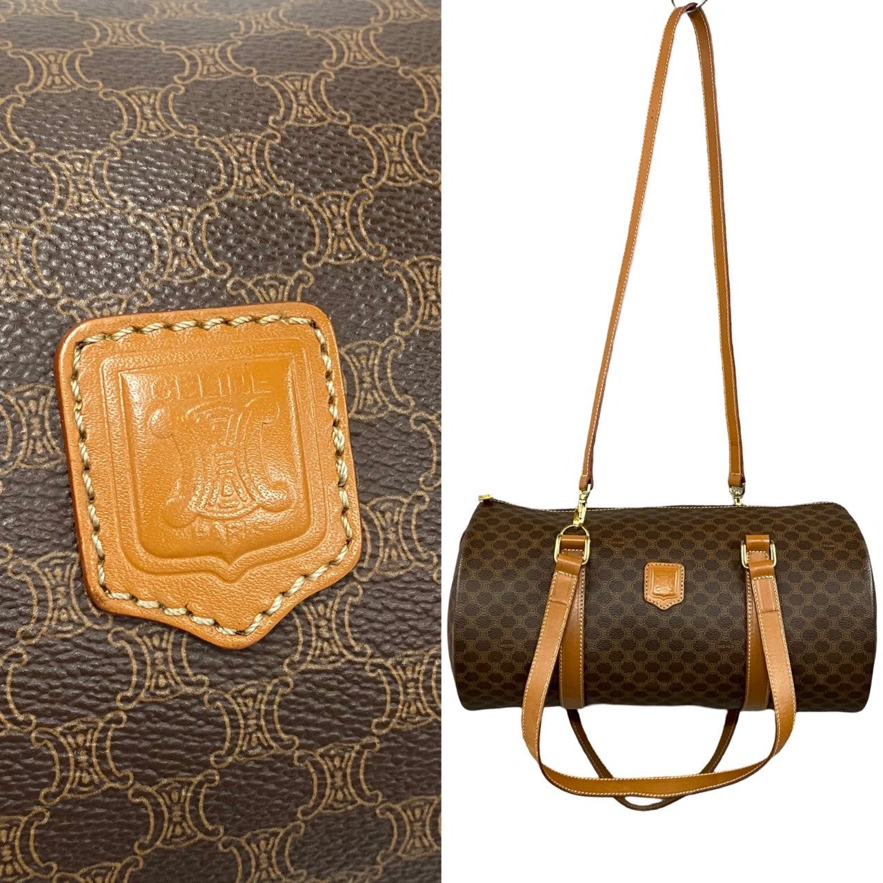CELINE Shoulder Bag Leather, PVC Brown Macadam Blason Triomphe Pattern Women