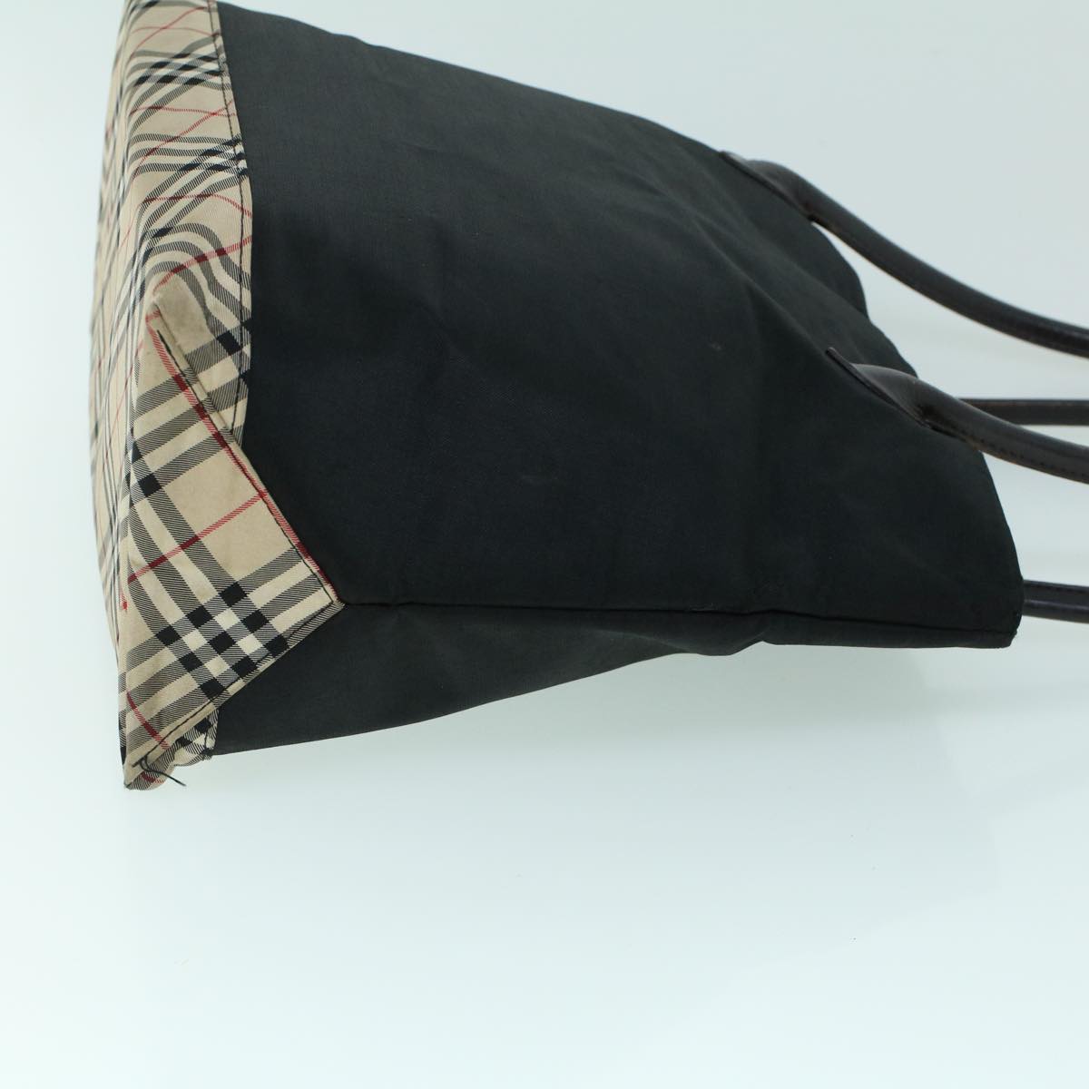Luxury Burberry Nova Check Shoulder Bag Nylon Leather Beige Black Auth 53791
