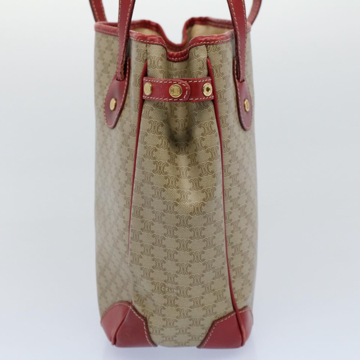 Luxury CELINE Tote Bag Macadam Canvas Beige Red 54368