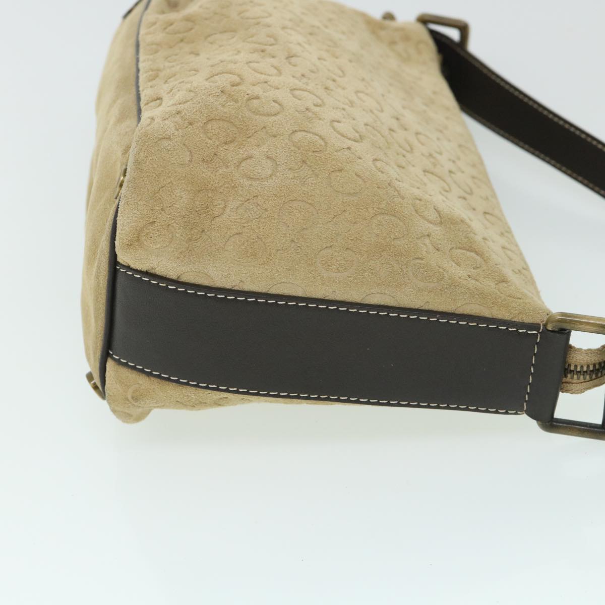 Luxury CELINE C Macadam Canvas Shoulder Bag Suede Beige 54789