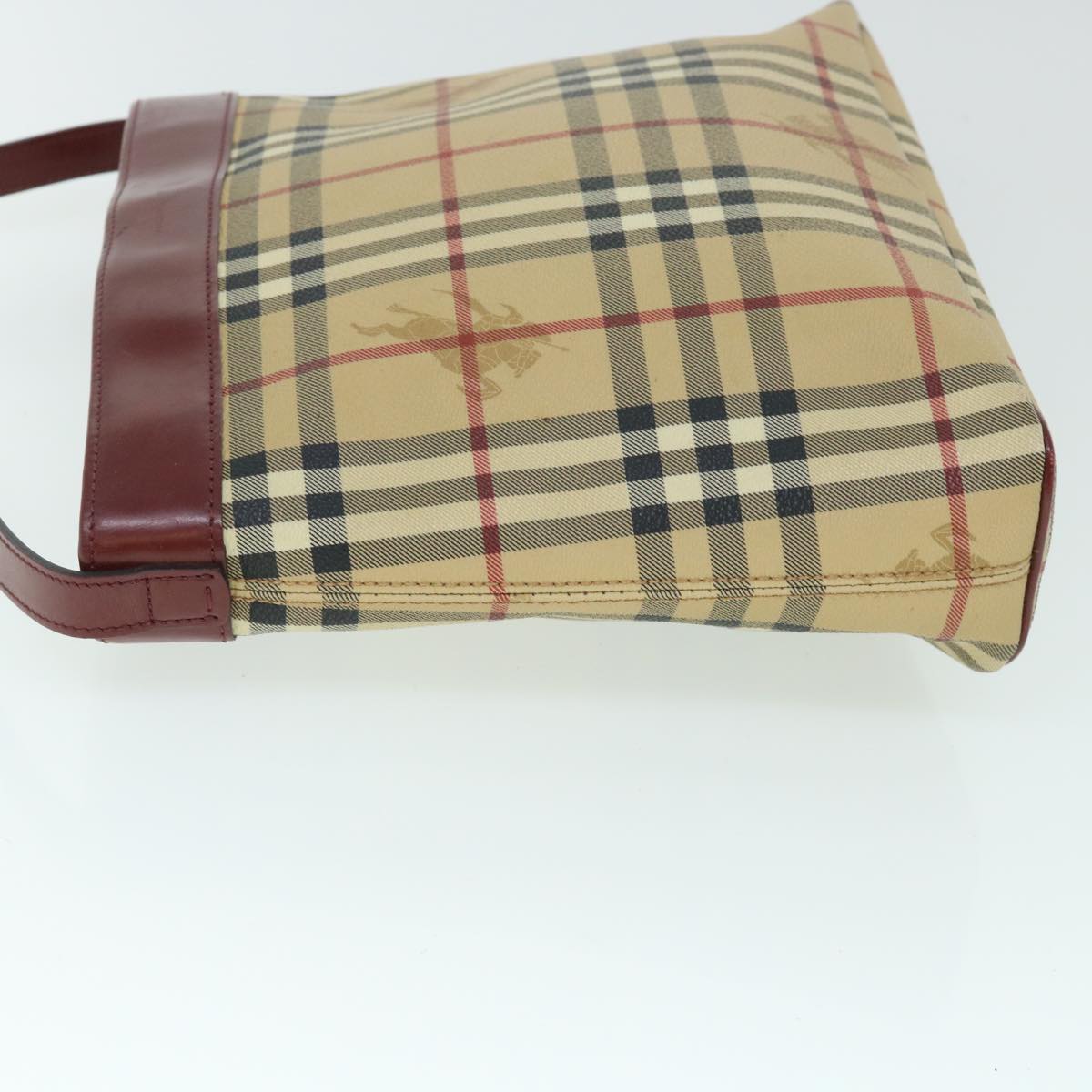 Luxury Burberry Nova Check Shoulder Bag PVC Leather Beige Red Auth 54838