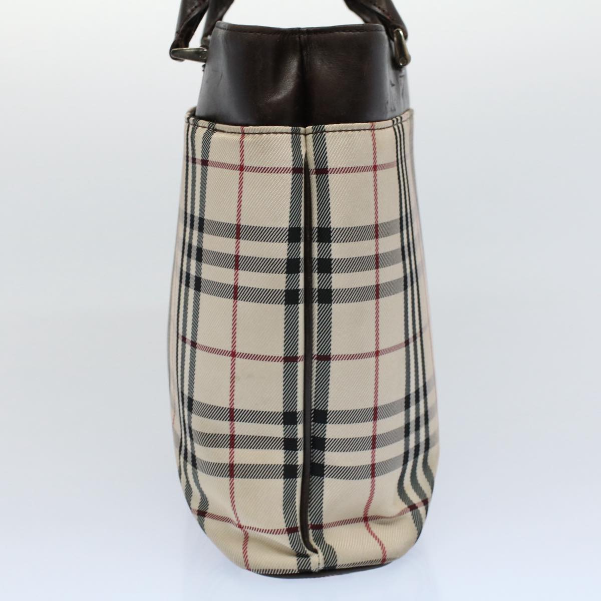 Luxury Burberry Nova Check Tote Bag Nylon Canvas Beige Auth 56349