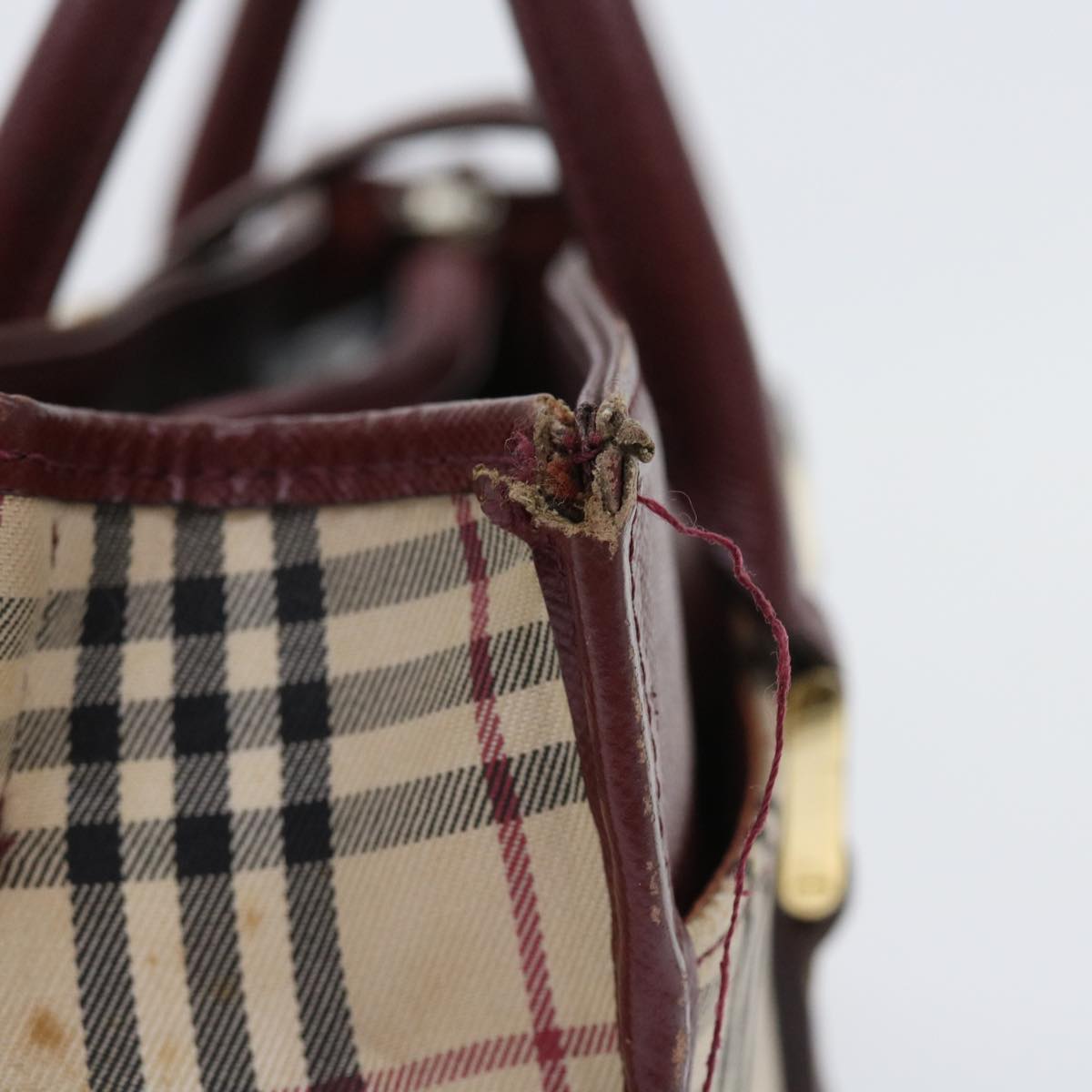Luxury Burberry Nova Check Hand Bag Nylon Canvas Beige Auth 56466