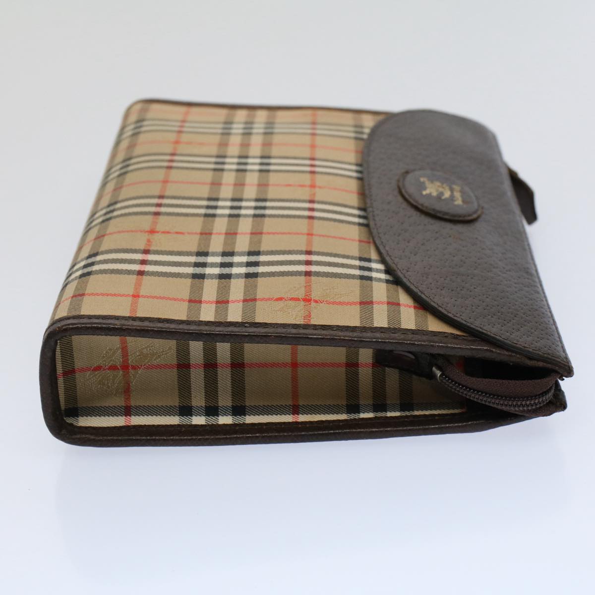 Luxury BurberrySs Nova Check Clutch Bag Nylon Canvas Beige Auth 56606