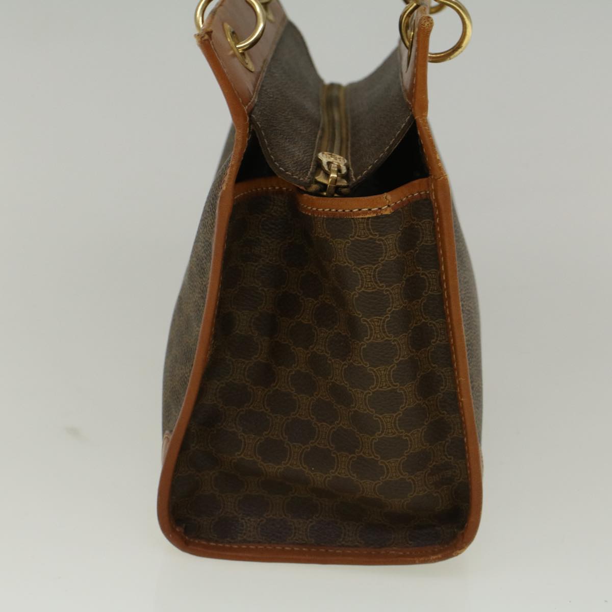 Luxury CELINE Macadam Canvas Hand Bag PVC Leather Brown 57855
