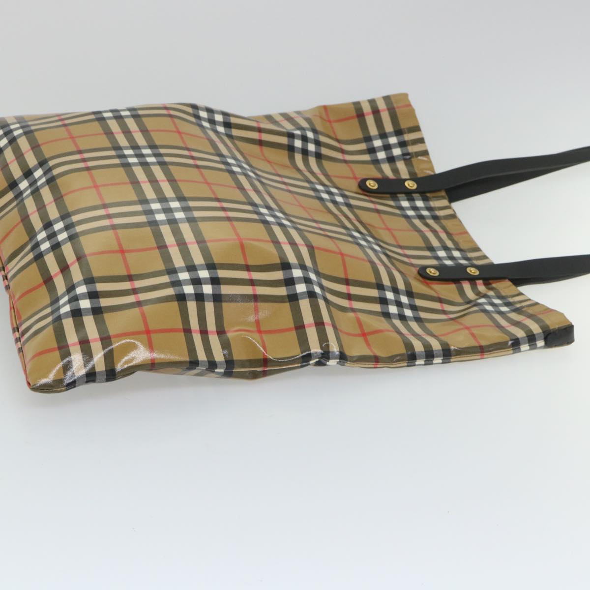 Luxury Burberry Nova Check Tote Bag Coated Canvas Beige Black Auth 58067
