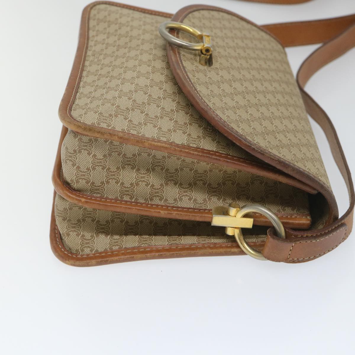 Luxury CELINE Macadam Canvas Shoulder Bag PVC Leather Beige Brown 58083