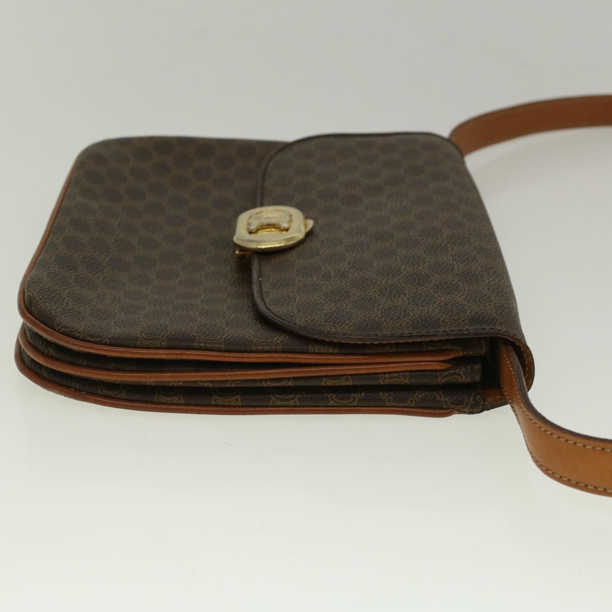 Luxury CELINE Macadam Canvas Shoulder Bag PVC Leather Brown 58671