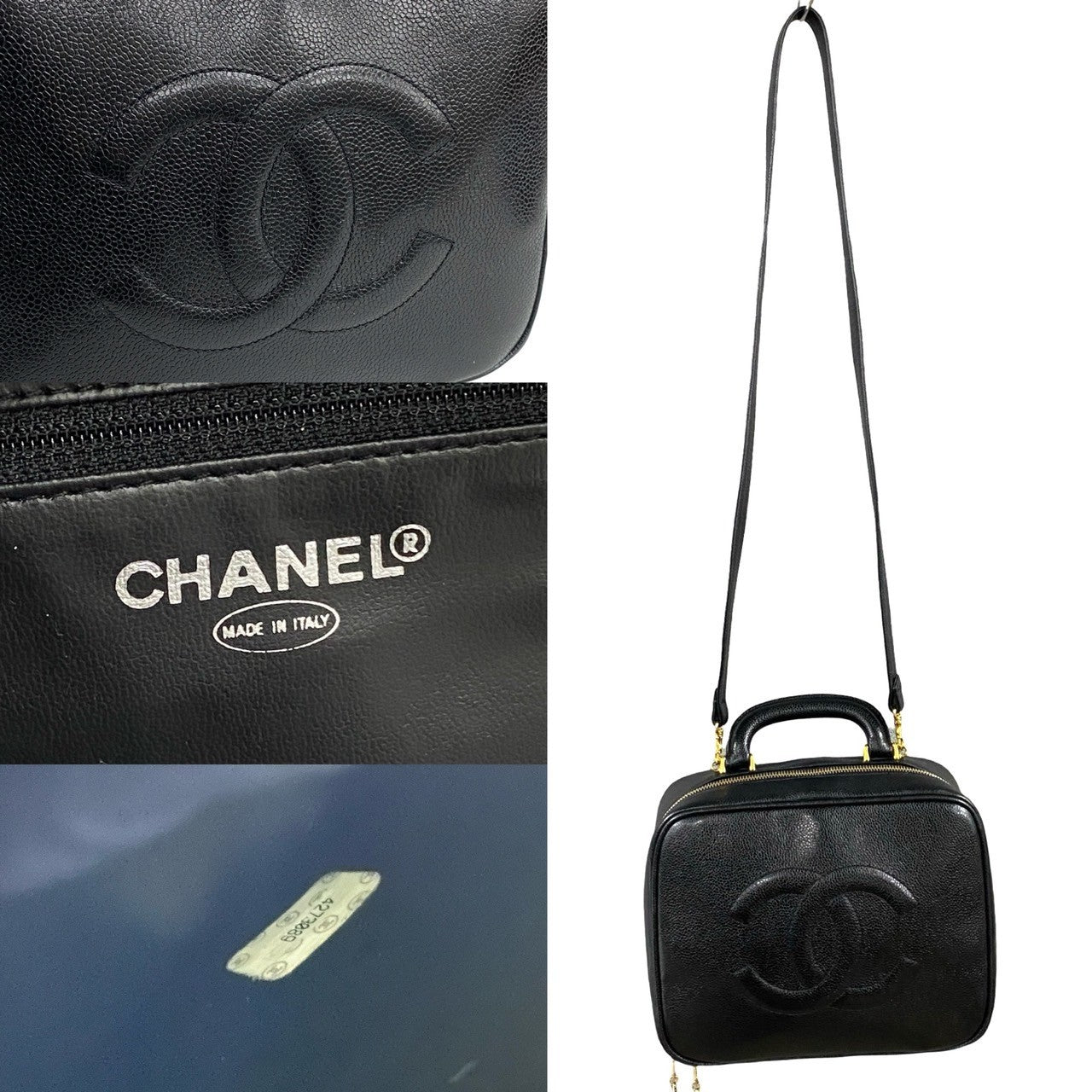 CHANEL Shoulder Bag Matt caviar skin black