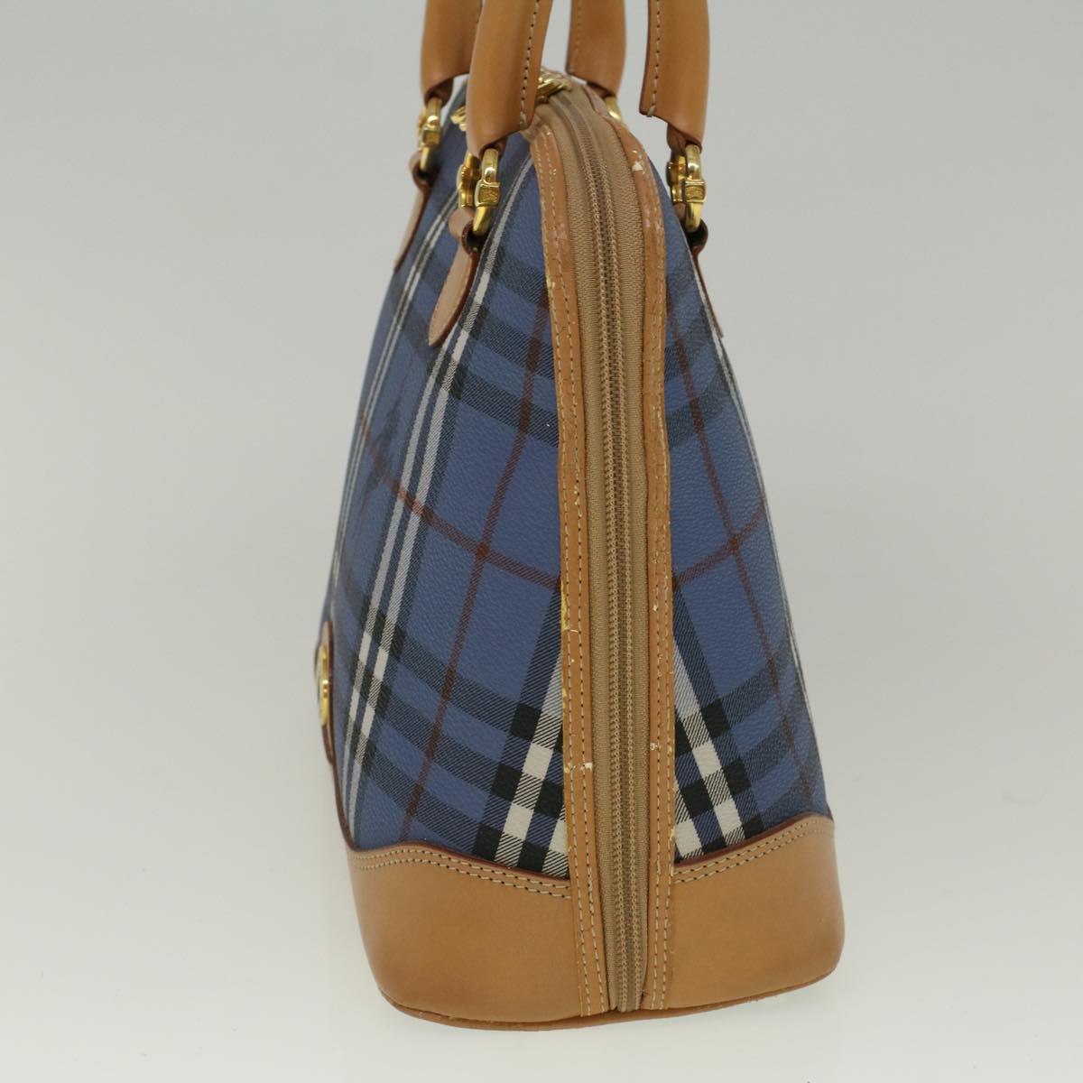 Luxury BurberrySs Nova Check Hand Bag PVC Leather Beige Blue Auth 59259