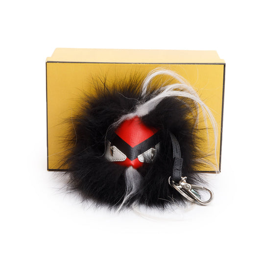 Fendi Black/Red/White Leather Monster Eye Mink Fox Fur Bag Charm